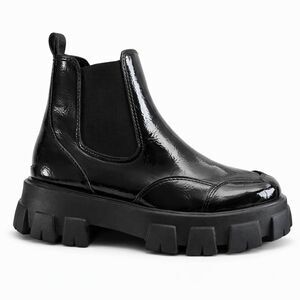 CHUNKY PLATFORM FAUX LEATHER PULL ON CASUAL EVERYDAY WEAR  ANKLE BOOT